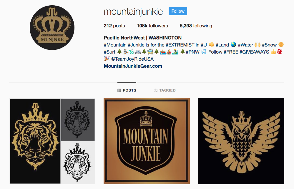 Mountain Junkie Instagram, Tiger, Owl, Crown, Royal, Gold, Black